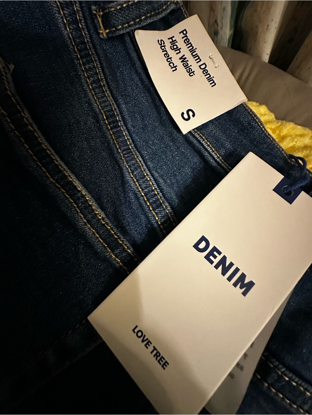 Love Tree Dark Blue Stretch Denim shorts with Gold Stitching